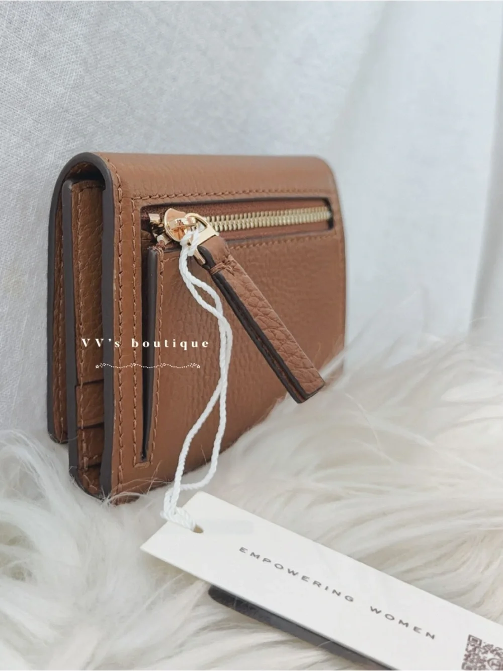 NWT Tory Burch Britten Compact Trifold Wallet Leather Moose Brown Gold 159431